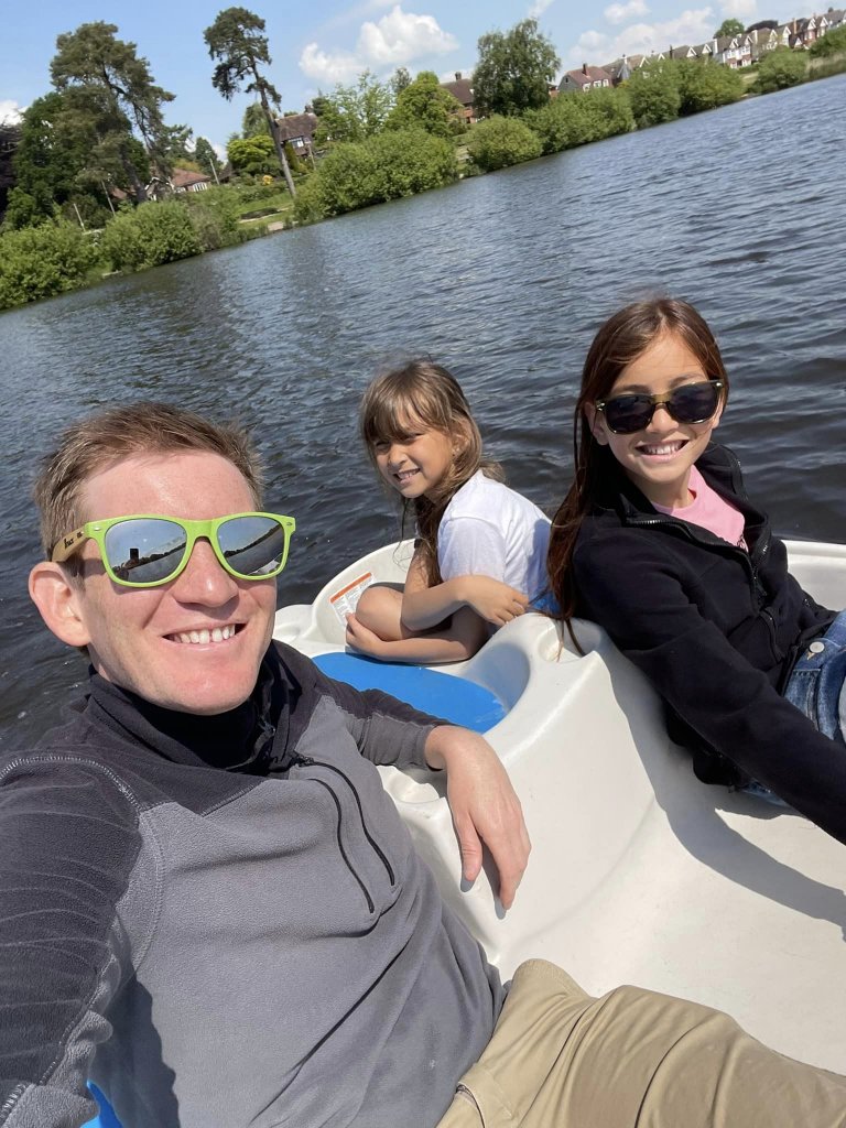 Family on a pedalo at Petersfield lake