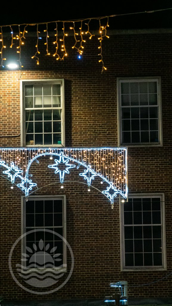 Christmas lights hung up