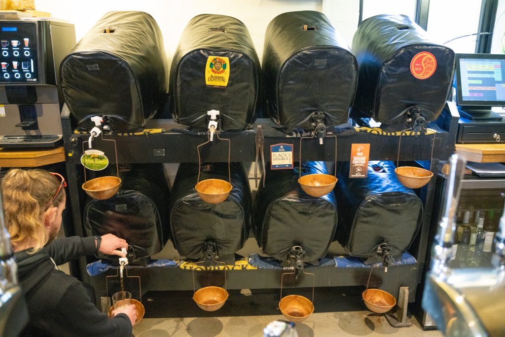 a selection of beer barrels