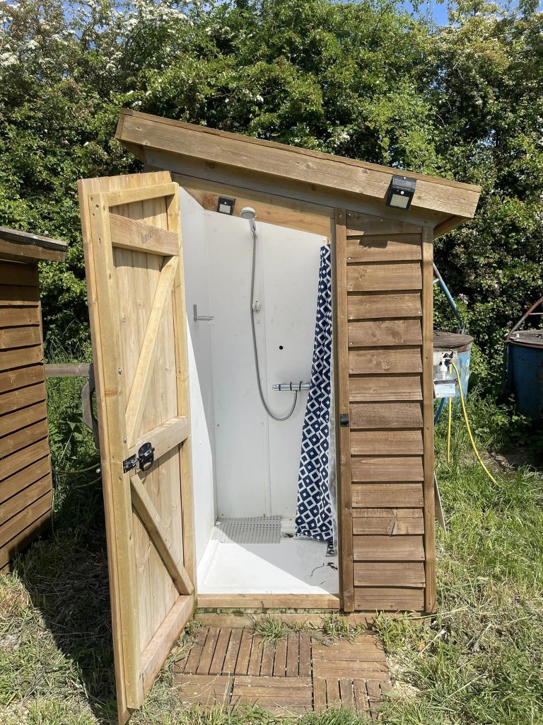 Shower cabin with door open
