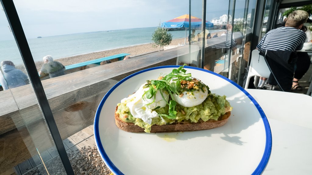 eggs and avocado toast at southsea beach café